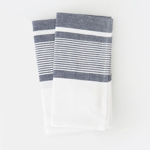 Pondicherry Stripe Tea Towels - Set of 2 - Blue and White - Nolan & Co