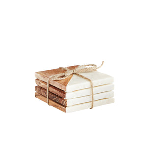 Square Coasters - White Marble and Wood - Nolan & Co