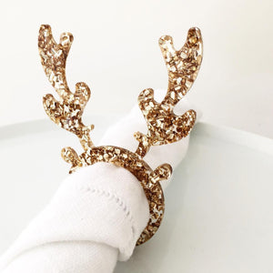 Gold Glitter Reindeer Napkin Rings - Set of 4 - Nolan & Co
